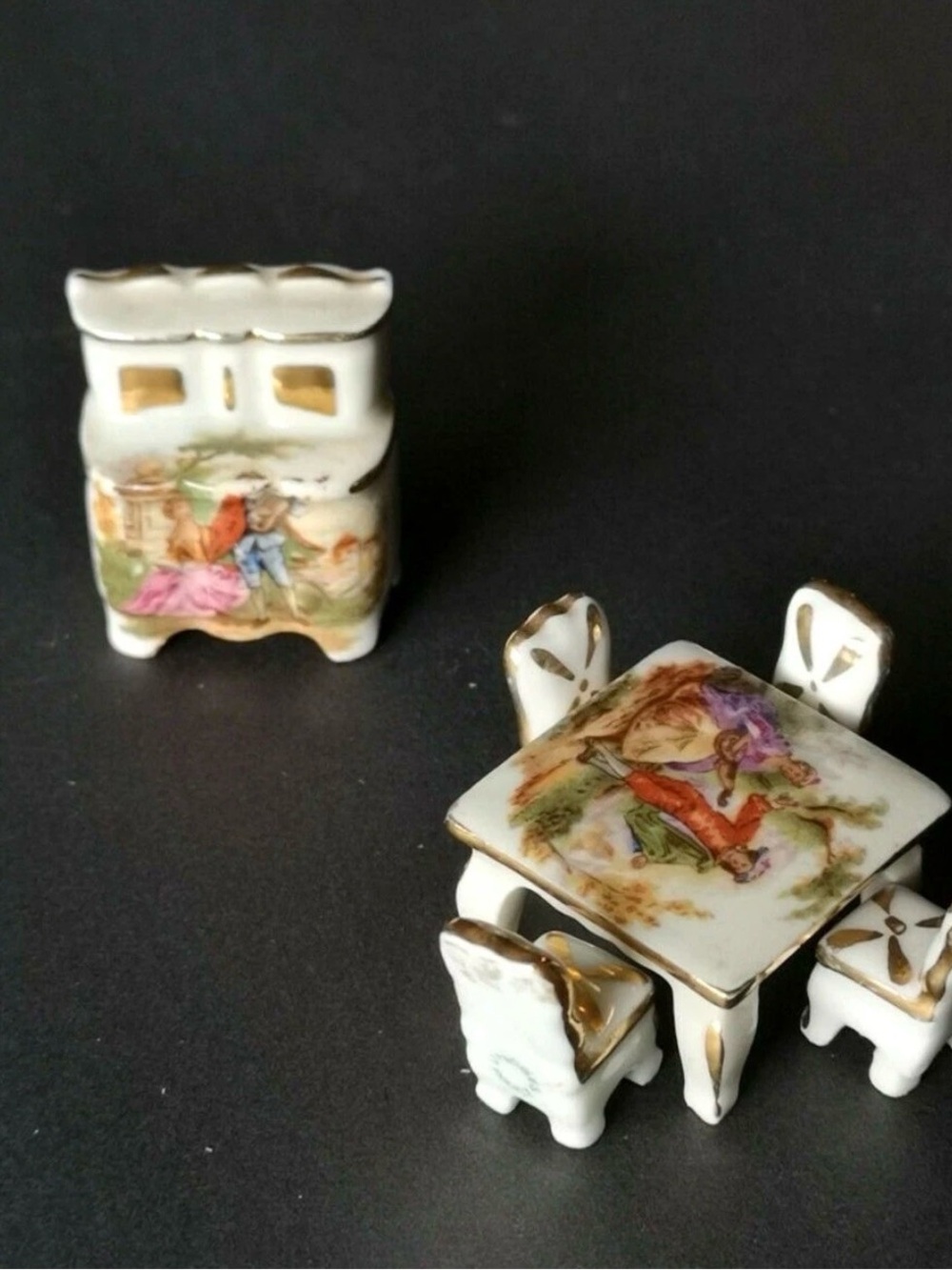 Limoges Porcelain Miniature Dining Set with Hand-Painted Scene